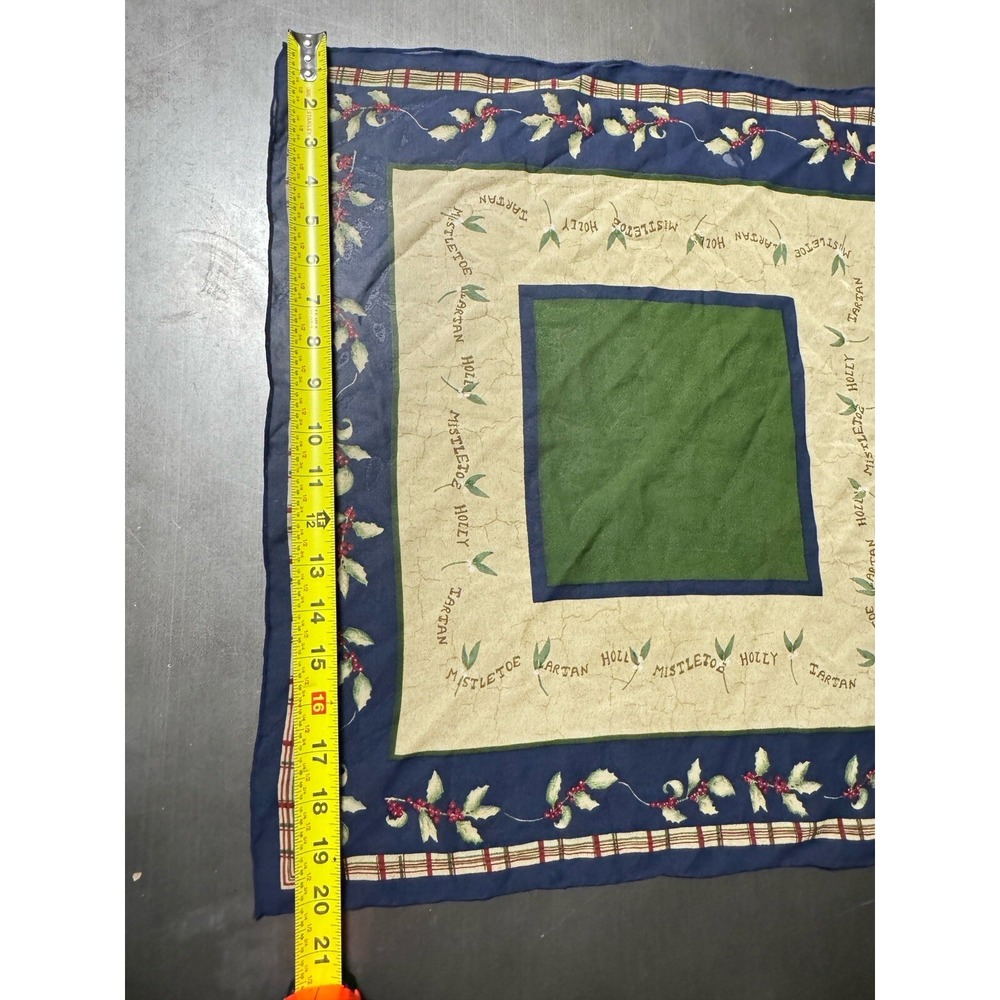 Vintage Liz Claiborne Square Silk Scarf Winter Holiday Holly Mistletoe Christmas - Picture 4 of 5